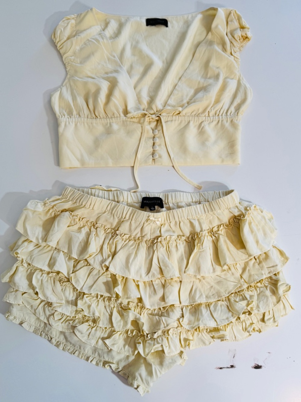 Maje Cream Ruffled Two-Piece Crop Top & Skort Set